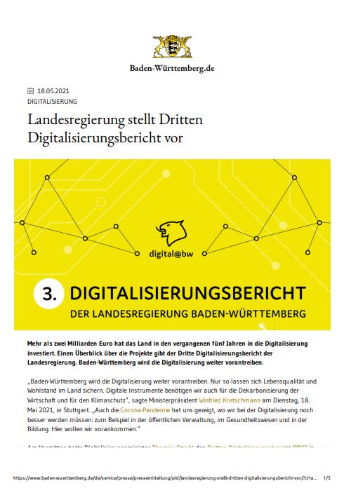 3. Digitalisierungsbericht der Landesregierung Baden-Württemberg